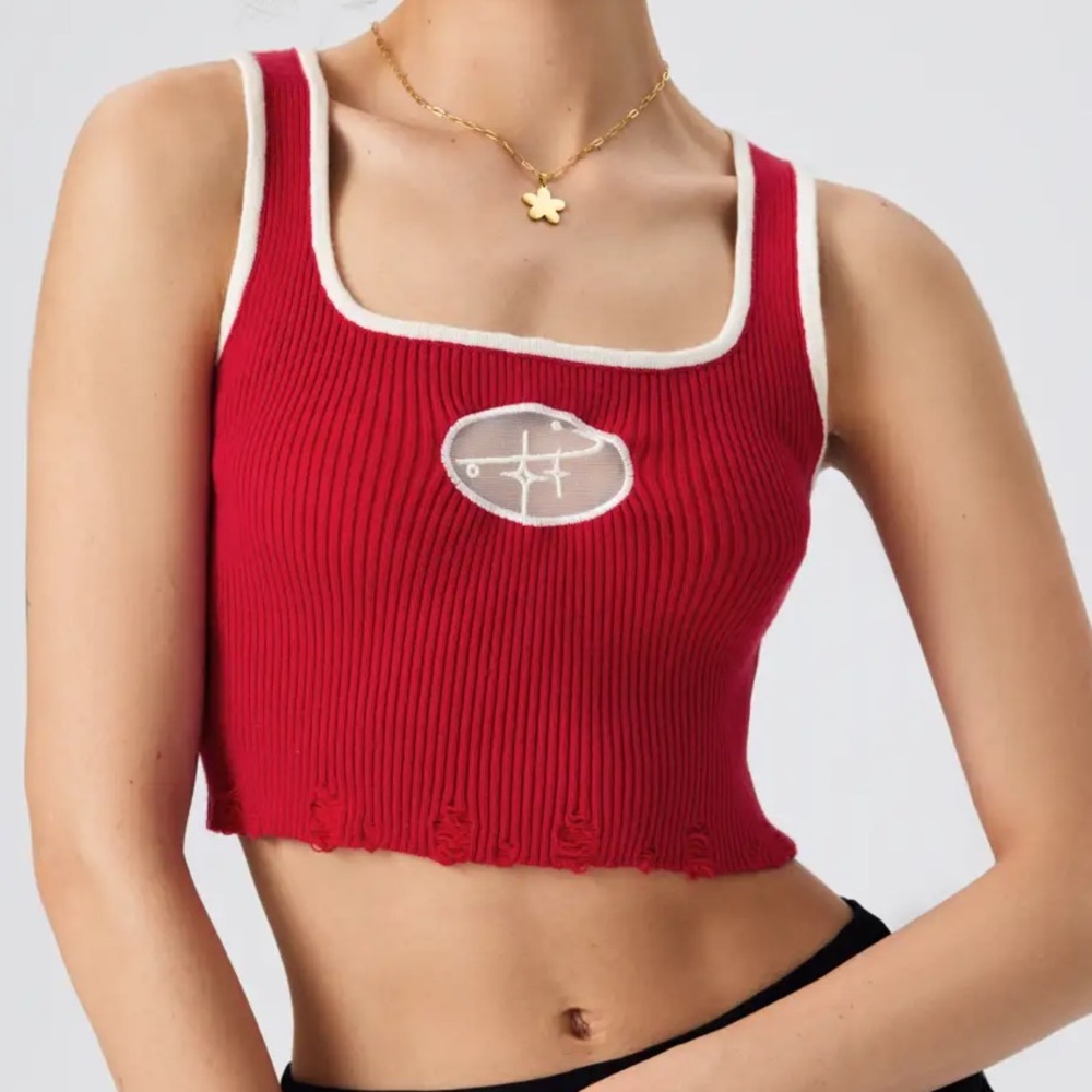 Red Ribbed Crop Top